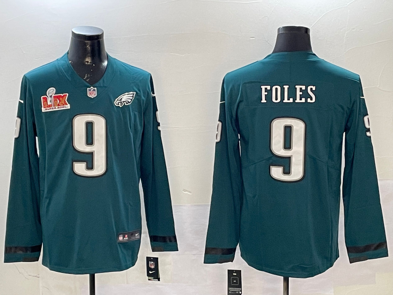 Men Philadelphia Eagles 9 Foles green long sleeve 2025 Nike NFL jersey style 02